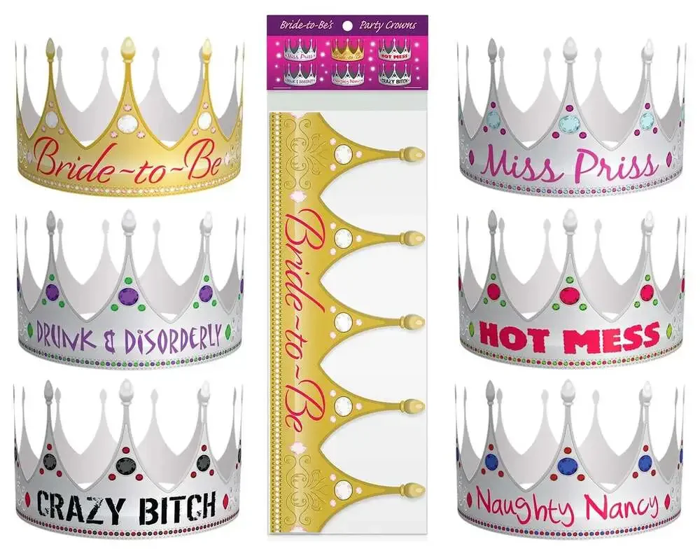 New 6pk. Bride-to-Be Unisex Wedding Adjustable Party Crowns~ Fast Free Shipping!